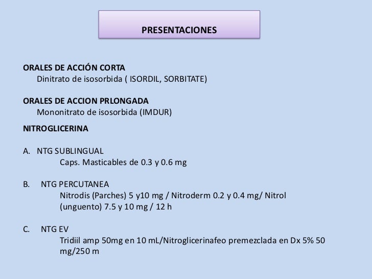 dinitrato de isosorbide mecanismo de accion